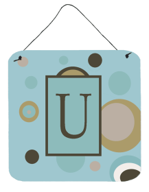 Initial Monogram - Blue Dots Wall or Door Hanging Prints (Color: U, size: 6 x 6)