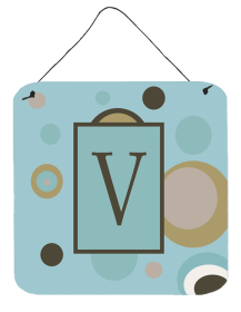 Initial Monogram - Blue Dots Wall or Door Hanging Prints (Color: V, size: 6 x 6)