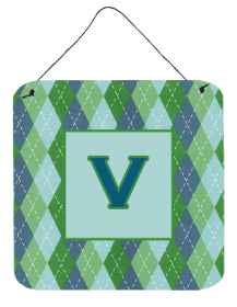 Initial Monogram - Blue Argoyle Wall or Door Hanging Prints (Color: V, size: 6 x 6)