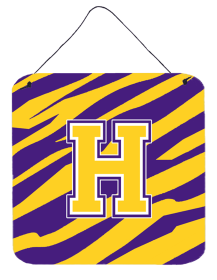 Monogram - Tiger Stripe - Purple Gold Wall or Door Hanging Prints (Color: G, size: 6 x 6)