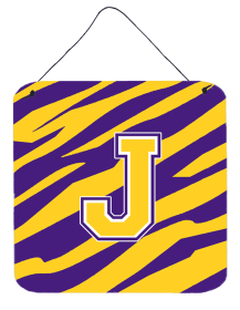 Monogram - Tiger Stripe - Purple Gold Wall or Door Hanging Prints (Color: I, size: 6 x 6)