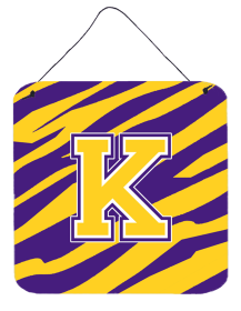 Monogram - Tiger Stripe - Purple Gold Wall or Door Hanging Prints (Color: J, size: 6 x 6)