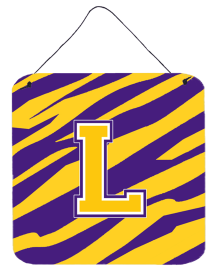 Monogram - Tiger Stripe - Purple Gold Wall or Door Hanging Prints (Color: K, size: 6 x 6)
