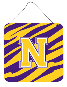 Monogram - Tiger Stripe - Purple Gold Wall or Door Hanging Prints (Color: M, size: 6 x 6)