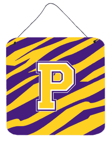 Monogram - Tiger Stripe - Purple Gold Wall or Door Hanging Prints (Color: O, size: 6 x 6)