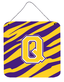 Monogram - Tiger Stripe - Purple Gold Wall or Door Hanging Prints (Color: P, size: 6 x 6)