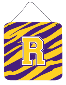 Monogram - Tiger Stripe - Purple Gold Wall or Door Hanging Prints (Color: Q, size: 6 x 6)