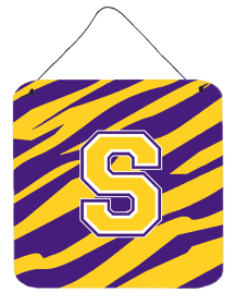 Monogram - Tiger Stripe - Purple Gold Wall or Door Hanging Prints (Color: R, size: 6 x 6)