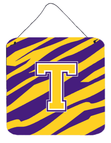 Monogram - Tiger Stripe - Purple Gold Wall or Door Hanging Prints (Color: S, size: 6 x 6)