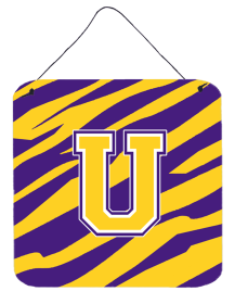 Monogram - Tiger Stripe - Purple Gold Wall or Door Hanging Prints (Color: T, size: 6 x 6)