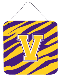 Monogram - Tiger Stripe - Purple Gold Wall or Door Hanging Prints (Color: U, size: 6 x 6)