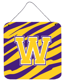 Monogram - Tiger Stripe - Purple Gold Wall or Door Hanging Prints (Color: V, size: 6 x 6)