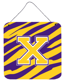 Monogram - Tiger Stripe - Purple Gold Wall or Door Hanging Prints (Color: W, size: 6 x 6)