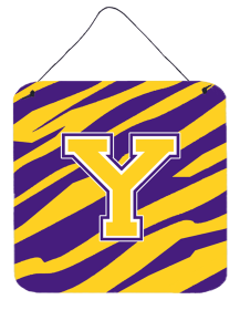Monogram - Tiger Stripe - Purple Gold Wall or Door Hanging Prints (Color: X, size: 6 x 6)