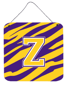 Monogram - Tiger Stripe - Purple Gold Wall or Door Hanging Prints (Color: Y, size: 6 x 6)