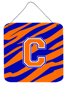 Initial Tiger Stripe - Blue Orange  Wall or Door Hanging Prints (Color: Z, size: 6 x 6)