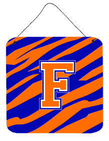 Initial Tiger Stripe - Blue Orange  Wall or Door Hanging Prints (Color: F, size: 6 x 6)