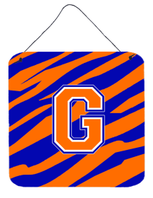 Initial Tiger Stripe - Blue Orange  Wall or Door Hanging Prints (Color: G, size: 6 x 6)