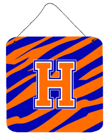 Initial Tiger Stripe - Blue Orange  Wall or Door Hanging Prints (Color: H, size: 6 x 6)
