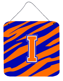 Initial Tiger Stripe - Blue Orange  Wall or Door Hanging Prints (Color: I, size: 6 x 6)