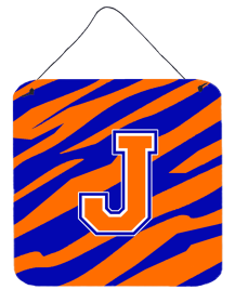 Initial Tiger Stripe - Blue Orange  Wall or Door Hanging Prints (Color: J, size: 6 x 6)