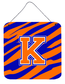 Initial Tiger Stripe - Blue Orange  Wall or Door Hanging Prints (Color: K, size: 6 x 6)