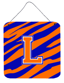 Initial Tiger Stripe - Blue Orange  Wall or Door Hanging Prints (Color: L, size: 6 x 6)
