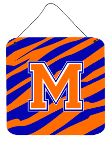 Initial Tiger Stripe - Blue Orange  Wall or Door Hanging Prints (Color: M, size: 6 x 6)
