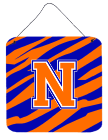 Initial Tiger Stripe - Blue Orange  Wall or Door Hanging Prints (Color: N, size: 6 x 6)
