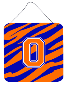 Initial Tiger Stripe - Blue Orange  Wall or Door Hanging Prints (Color: O, size: 6 x 6)