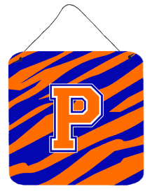Initial Tiger Stripe - Blue Orange  Wall or Door Hanging Prints (Color: P, size: 6 x 6)