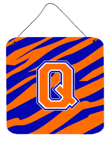 Initial Tiger Stripe - Blue Orange  Wall or Door Hanging Prints (Color: Q, size: 6 x 6)