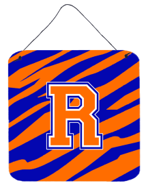 Initial Tiger Stripe - Blue Orange  Wall or Door Hanging Prints (Color: R, size: 6 x 6)