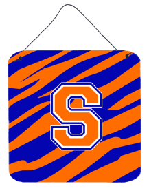 Initial Tiger Stripe - Blue Orange  Wall or Door Hanging Prints (Color: S, size: 6 x 6)