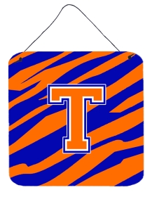 Initial Tiger Stripe - Blue Orange  Wall or Door Hanging Prints (Color: T, size: 6 x 6)