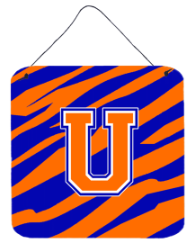 Initial Tiger Stripe - Blue Orange  Wall or Door Hanging Prints (Color: U, size: 6 x 6)