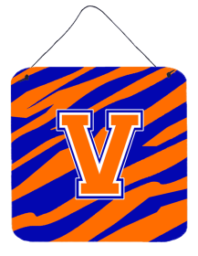 Initial Tiger Stripe - Blue Orange  Wall or Door Hanging Prints (Color: V, size: 6 x 6)