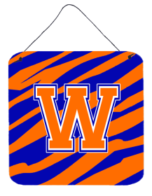 Initial Tiger Stripe - Blue Orange  Wall or Door Hanging Prints (Color: W, size: 6 x 6)