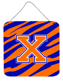 Initial Tiger Stripe - Blue Orange  Wall or Door Hanging Prints (Color: X, size: 6 x 6)