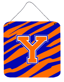Initial Tiger Stripe - Blue Orange  Wall or Door Hanging Prints (Color: Y, size: 6 x 6)