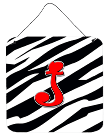 Initial Monogram - Zebra Red Wall or Door Hanging Prints (Color: J, size: 6 x 6)