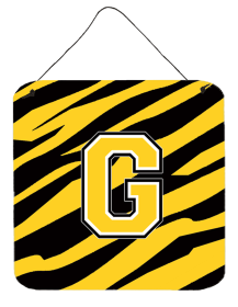 Initial Tiger Stripe - Black Gold  Wall or Door Hanging Prints (Color: G, size: 6 x 6)