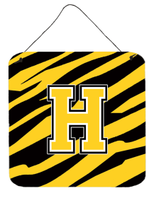 Initial Tiger Stripe - Black Gold  Wall or Door Hanging Prints (Color: H, size: 6 x 6)