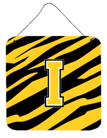 Initial Tiger Stripe - Black Gold  Wall or Door Hanging Prints (Color: I, size: 6 x 6)
