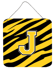 Initial Tiger Stripe - Black Gold  Wall or Door Hanging Prints (Color: J, size: 6 x 6)