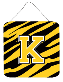 Initial Tiger Stripe - Black Gold  Wall or Door Hanging Prints (Color: K, size: 6 x 6)
