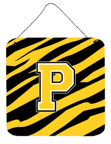 Initial Tiger Stripe - Black Gold  Wall or Door Hanging Prints (Color: P, size: 6 x 6)