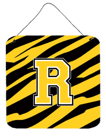 Initial Tiger Stripe - Black Gold  Wall or Door Hanging Prints (Color: R, size: 6 x 6)