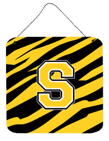 Initial Tiger Stripe - Black Gold  Wall or Door Hanging Prints (Color: S, size: 6 x 6)