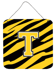 Initial Tiger Stripe - Black Gold  Wall or Door Hanging Prints (Color: T, size: 6 x 6)